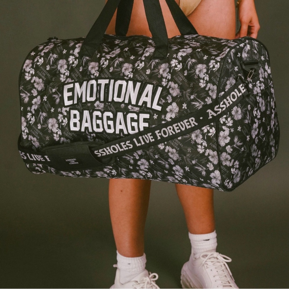 Emotional Baggage Tropical Flowers Black Printed Strap Duffle Bag
